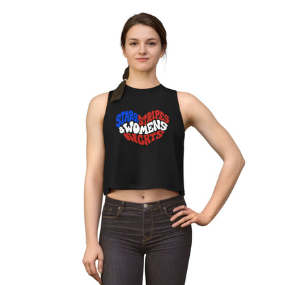 Stars, Stripes Women's Rights Crop Top by Spinsterly Co, Solid Black Blend, activist graphic tee design