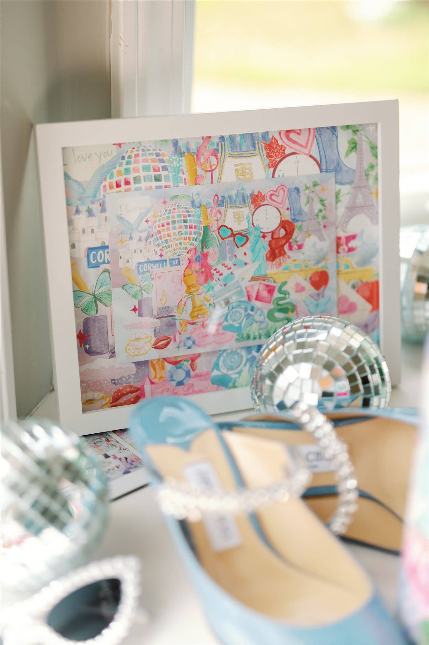 Eras Collage Watercolor Art Print 5x7 Fan Art Wall Decor by Gracefully Made, unframed watercolor collage in bright pastels