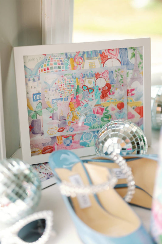 Eras Collage Watercolor Art Print 5x7 Fan Art Wall Decor by Gracefully Made, unframed watercolor collage in bright pastels