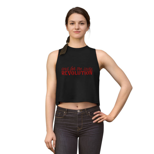 And for the Lady, Revolution Crop Top by Spinsterly Co in Solid Black Blend with printed feminist slogan
