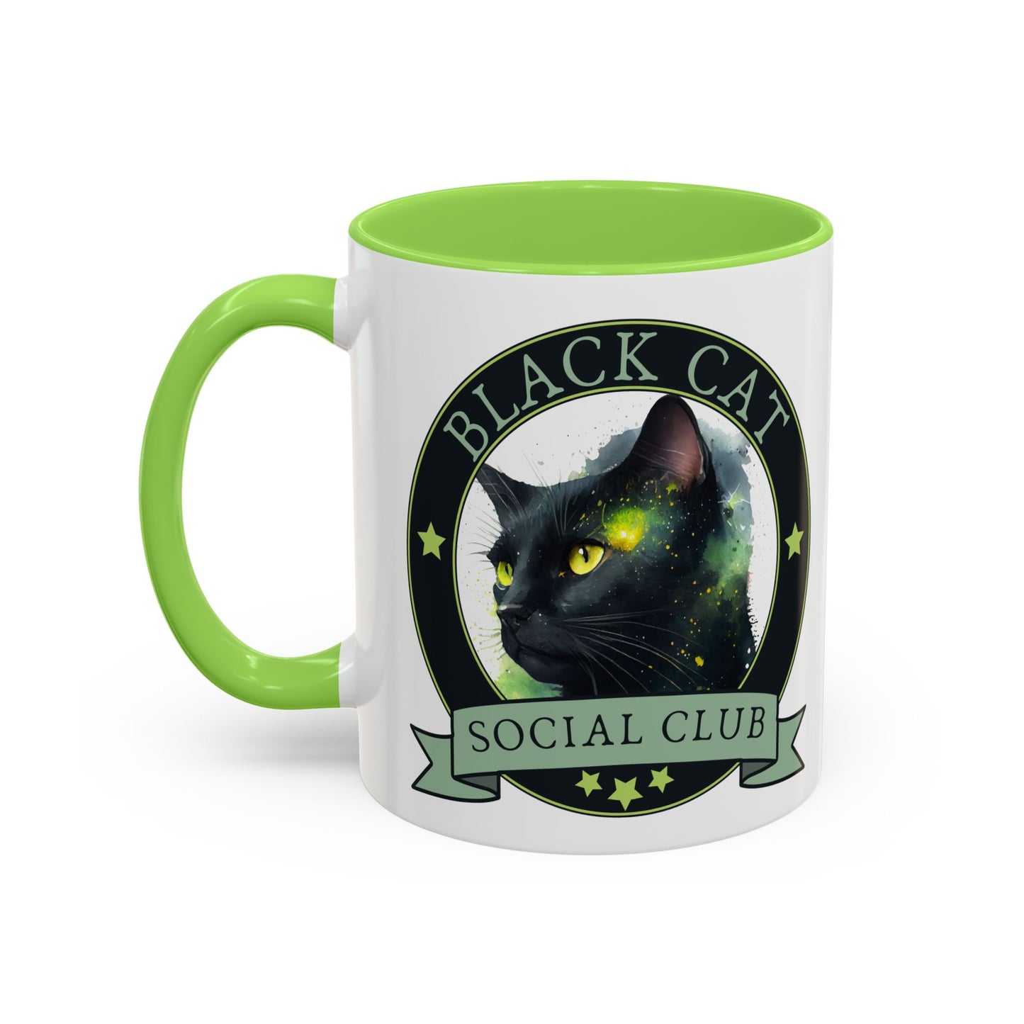 Black Cat Social Club Accent Coffee Mug Spinsterly Co light green ceramic with full wrap printed artwork