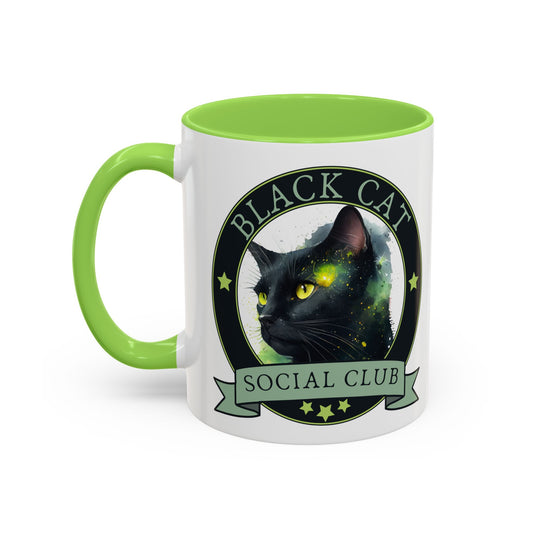 Black Cat Social Club Accent Coffee Mug Spinsterly Co light green ceramic with full wrap printed artwork