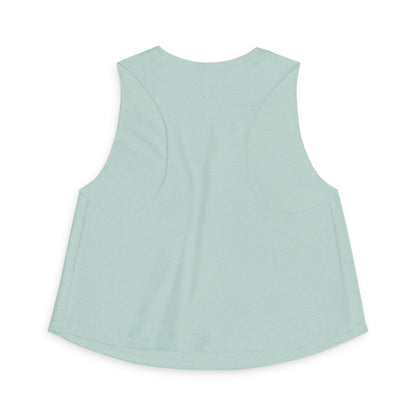 God Forbid Women Have Hobbies Crop Top by Spinsterly Co in Heather Dusty Blue with knit fabric drape