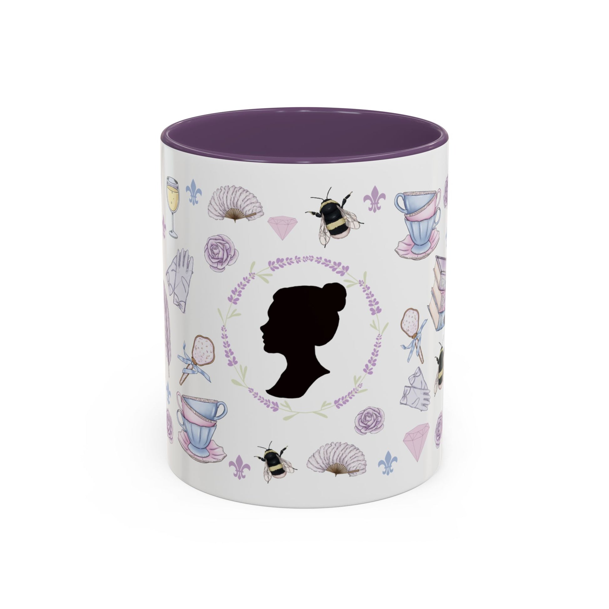 Mentally Dating a Duke Accent Coffee Mug by Spinsterly Co, purple floral ceramic with glossy full-wrap pattern