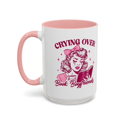 Crying Over Book Boyfriends Retro Pin-Up Accent Coffee Mug Spinsterly Co pink ceramic glossy with C-handle