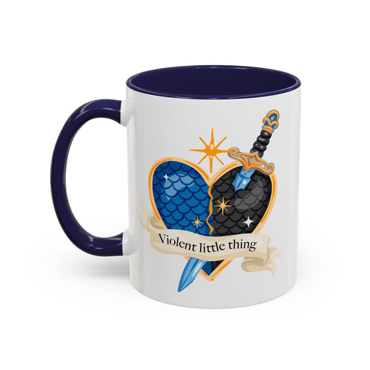 Violent Little Thing Heart and Dagger Crest Accent Coffee Mug Spinsterly Co navy ceramic glossy finish