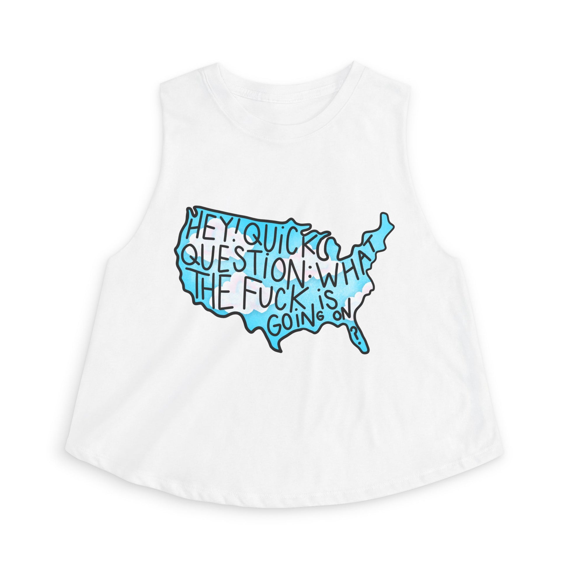 Hey Quick Question WTF Is Going On Graphic Women Crop Top by Spinsterly Co in Dark Grey Heather with US map print