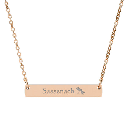 Sassenach Dragonfly Engraved Horizontal Bar Necklace Spinsterly Co bar necklace 18K Gold PVD coating with chain links