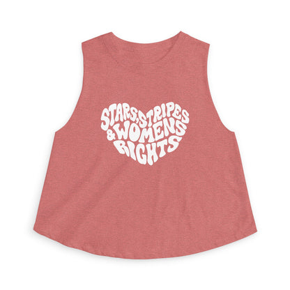 Stars, Stripes Women's Rights Crop Top by Spinsterly Co in Heather Mauve with activist graphic print