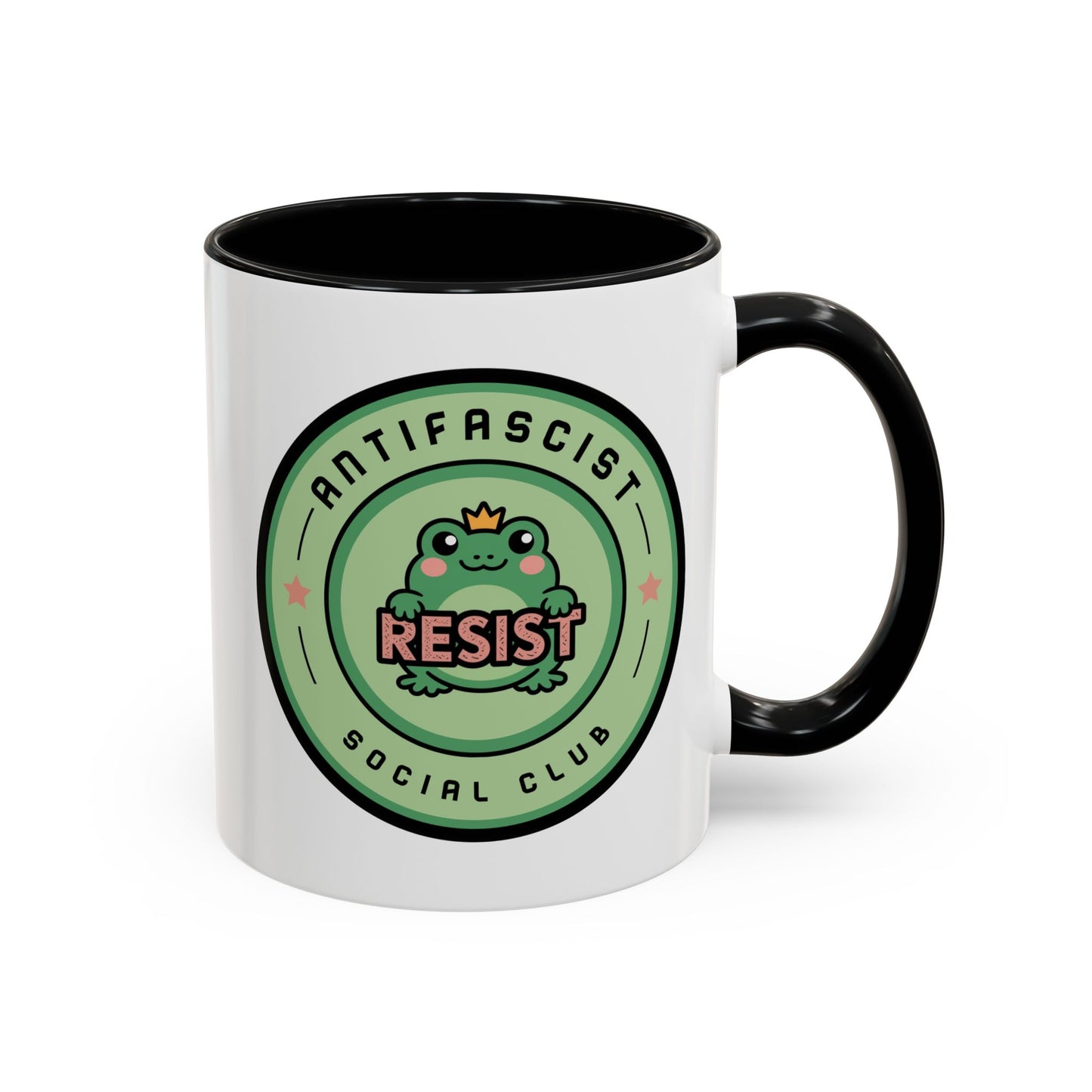 Antifascist Social Club Resist Accent Coffee Mug Kawaii Frog Political Mug by Spinsterly Co in black