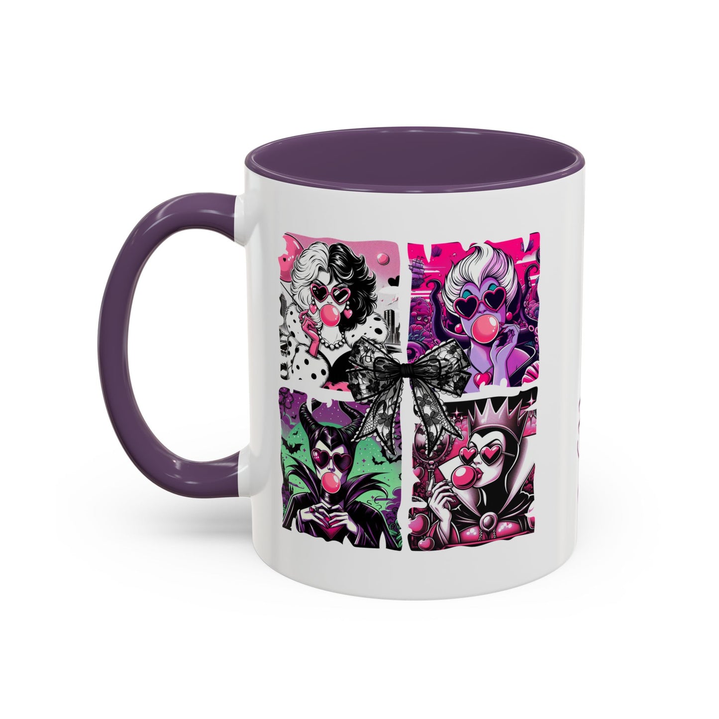Villainess Comic Portrait Panel Accent Coffee Mug Spinsterly Co purple ceramic mug with full wrap villainess panels