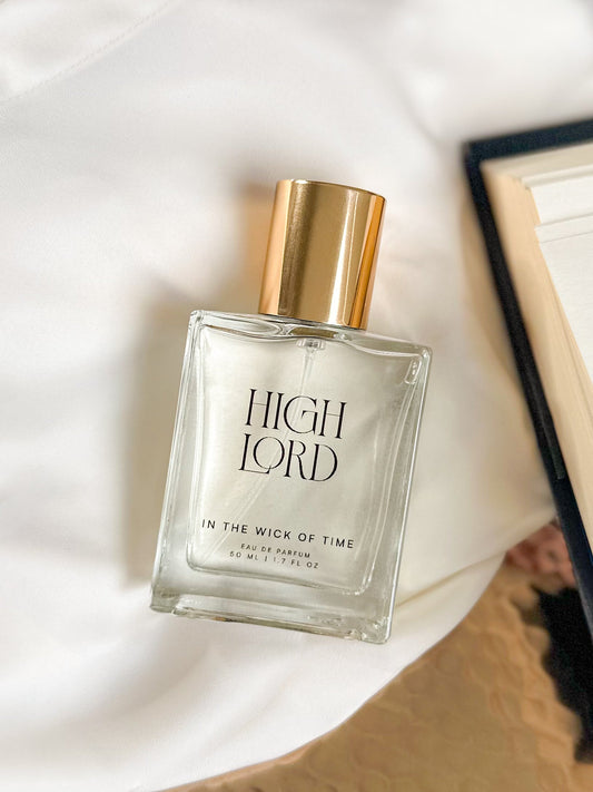 Perfume bottle labeled 'High Lord' on a light background