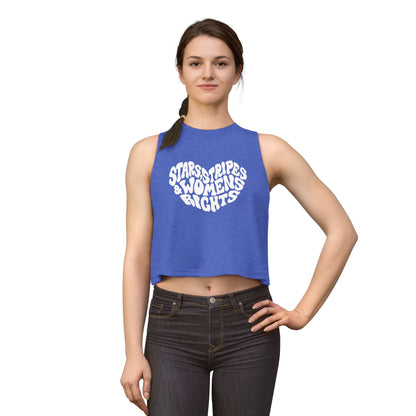 Stars, Stripes Women's Rights Crop Top by Spinsterly Co women's crop top Heather True Royal with activist graphic