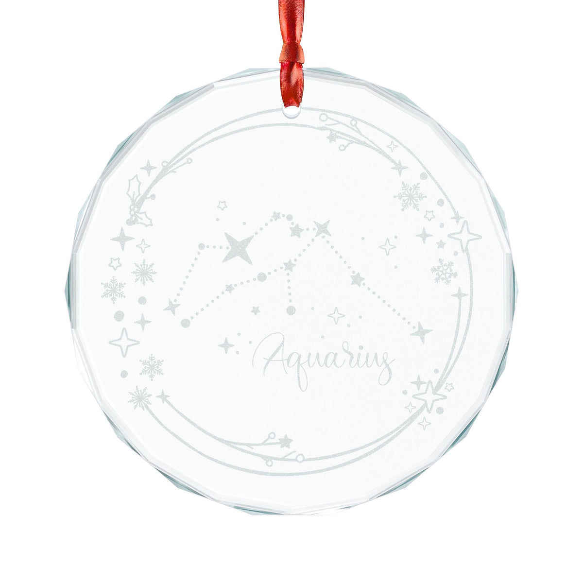 Aquarius Constellation Crystal Glass Ornament | Engraved Zodiac Star Map Gift - Spinsterly Co