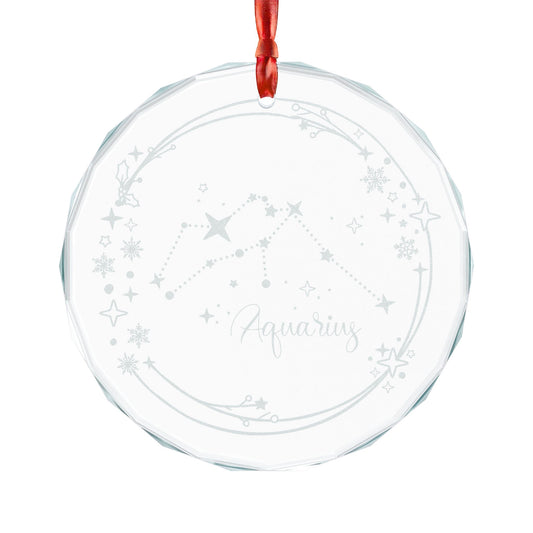Aquarius Constellation Crystal Glass Ornament | Engraved Zodiac Star Map Gift - Spinsterly Co