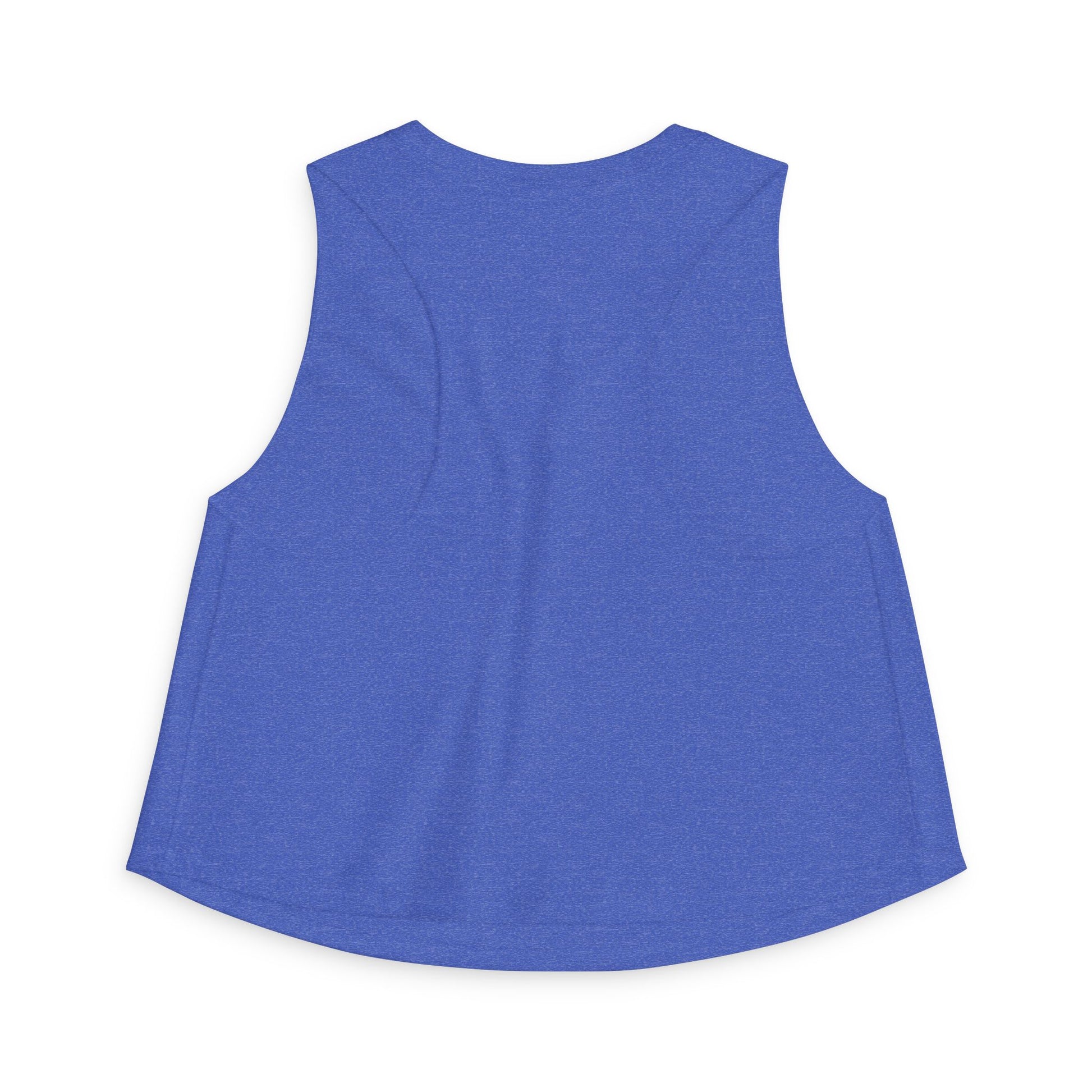 Ice, Ice, Go Away Crop Top by Spinsterly Co women's graphic crop top in Heather True Royal with cold-shoulder style
