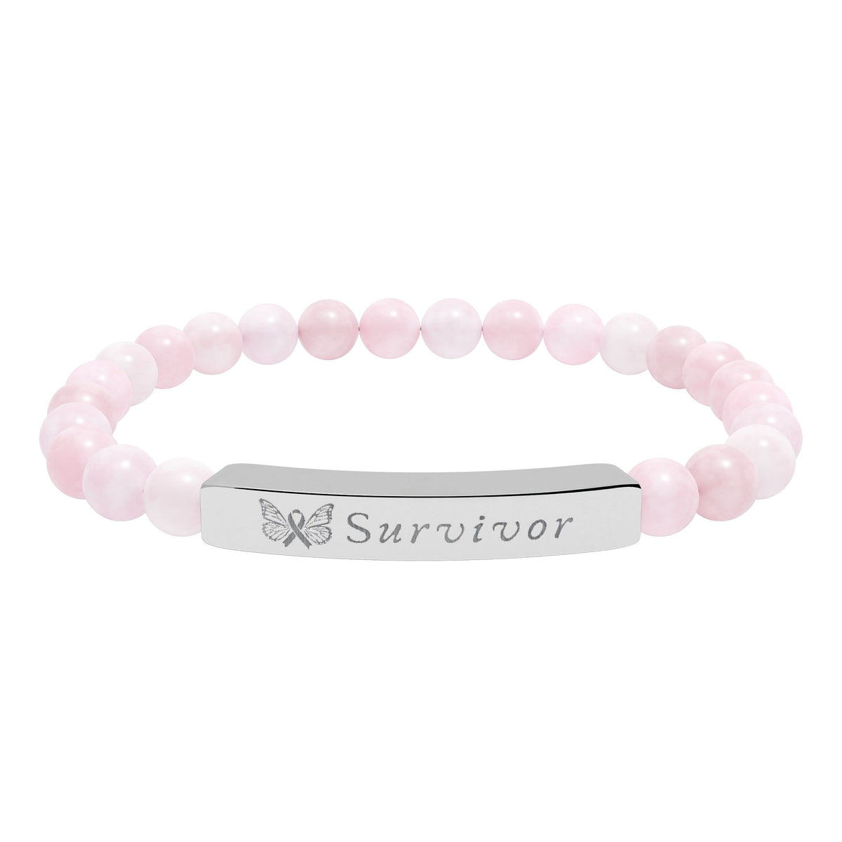 "Survivor" Engraved Natural Stone Bracelet | Breast Cancer Awareness - Spinsterly Co