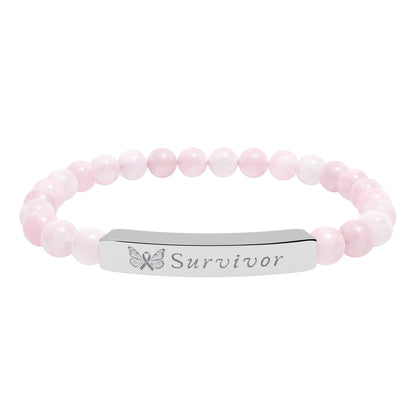"Survivor" Engraved Natural Stone Bracelet | Breast Cancer Awareness - Spinsterly Co