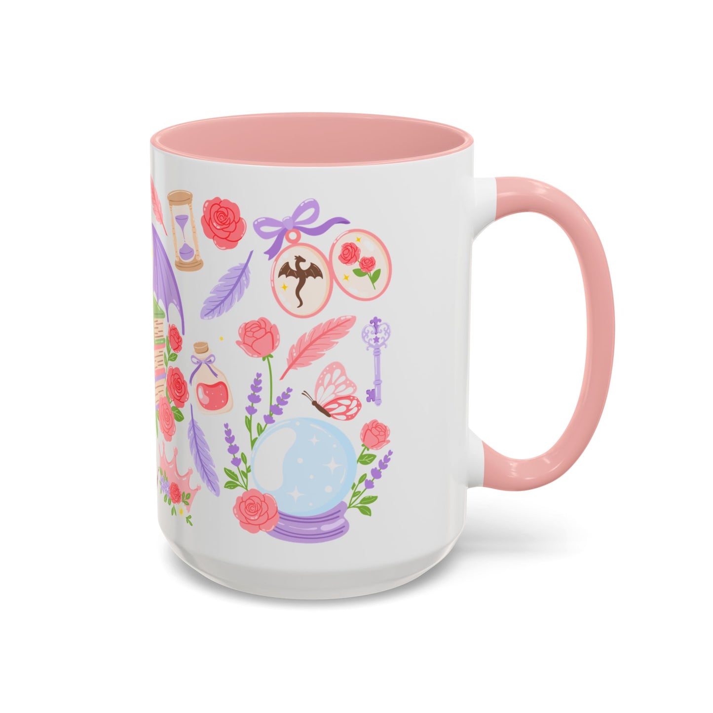 Hot Girls Read Romantasy Accent Coffee Mug Spinsterly Co pink glossy ceramic mug with full wrap illustration