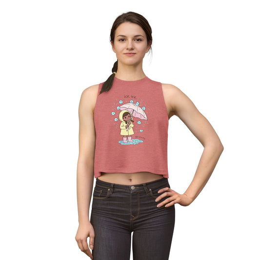Ice, Ice, Go Away Crop Top Spinsterly Co women's graphic crop top Heather Mauve cold-shoulder style