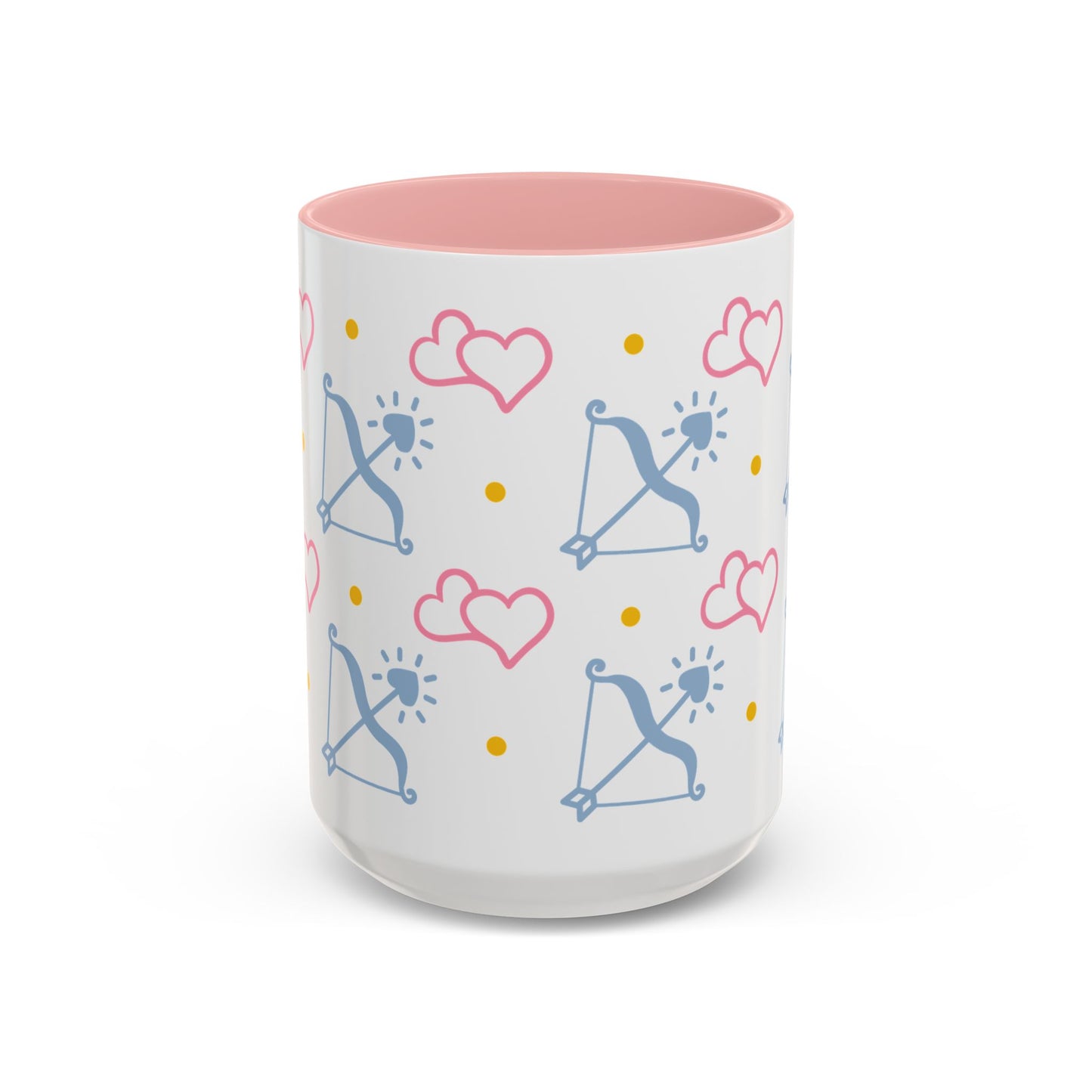 Sagittarius Bow and Arrow Heart Pattern Accent Coffee Mug Pink Zodiac gift by Spinsterly Co, glossy ceramic