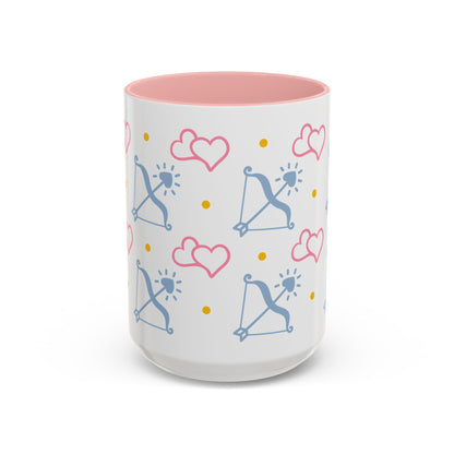 Sagittarius Bow and Arrow Heart Pattern Accent Coffee Mug Pink Zodiac gift by Spinsterly Co, glossy ceramic