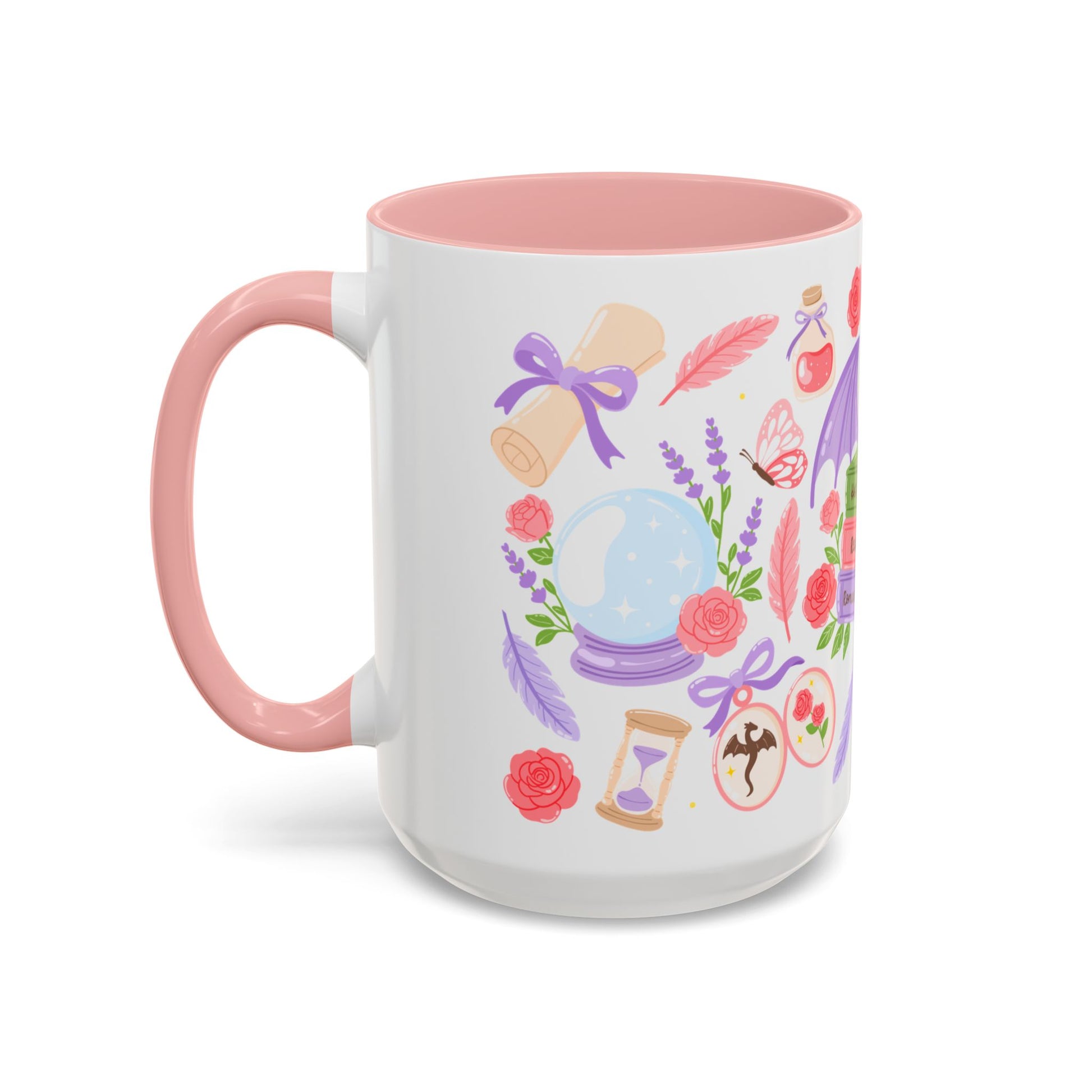 Hot Girls Read Romantasy Accent Coffee Mug Spinsterly Co pink ceramic mug with full wrap illustration