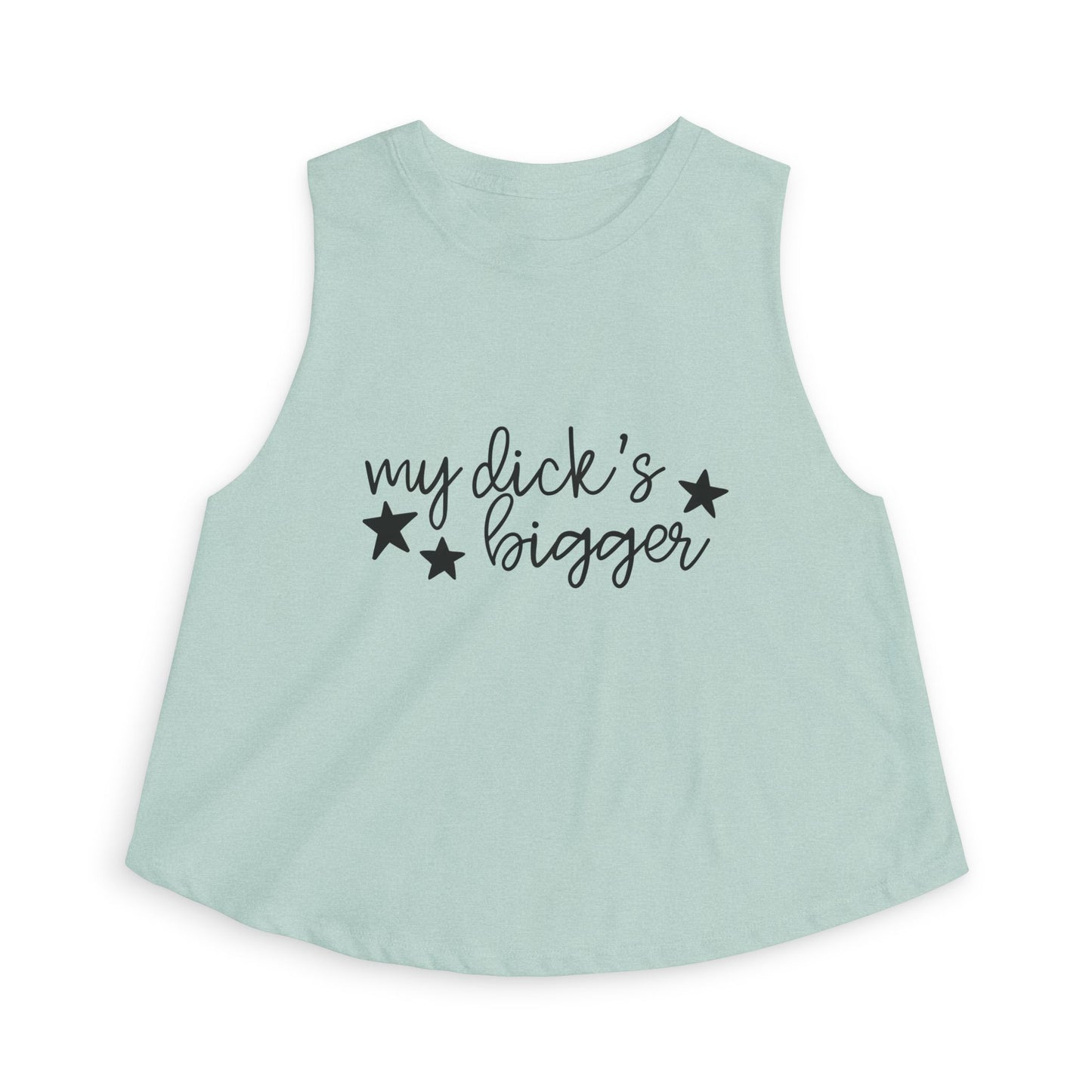 My Dck's Bigger Crop Top Spinsterly Co cropped tank in Heather Deep Teal with cursive graphic and stars