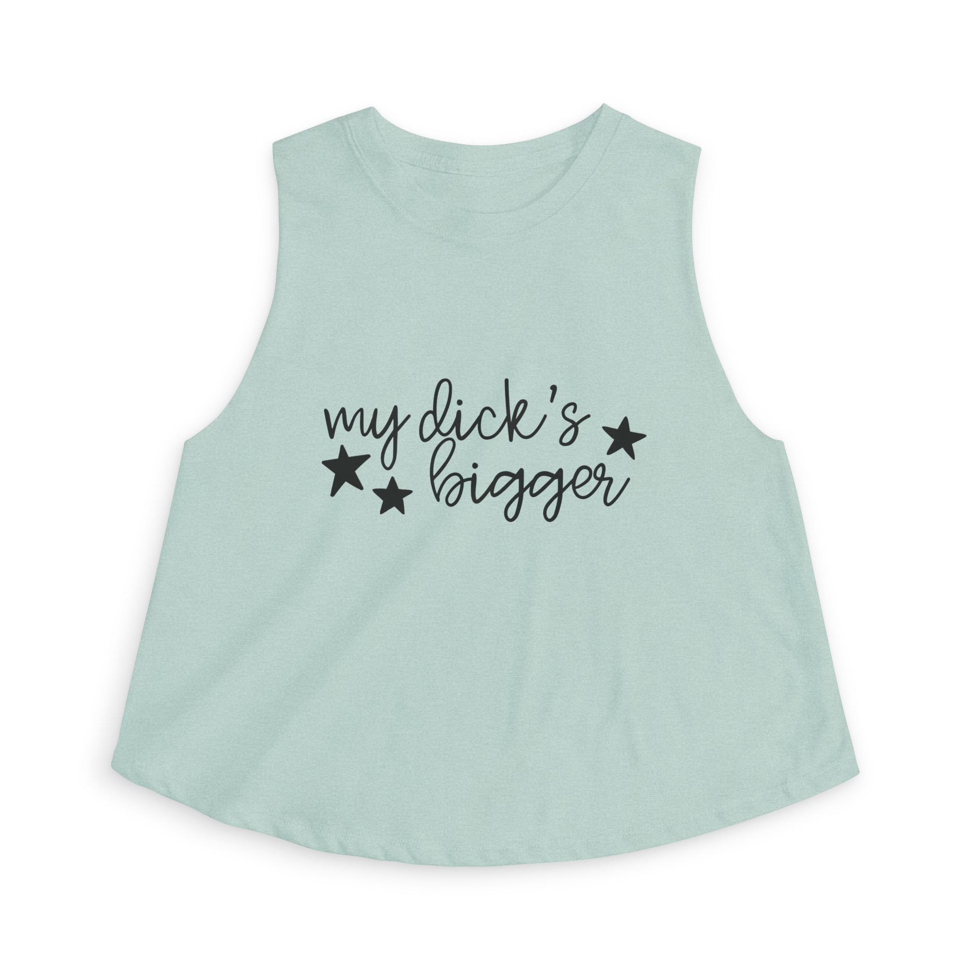 My Dck's Bigger Crop Top Spinsterly Co cropped tank in Heather Deep Teal with cursive graphic and stars