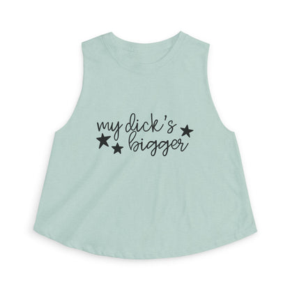 My Dck's Bigger Crop Top Spinsterly Co cropped tank in Heather Deep Teal with cursive graphic and stars