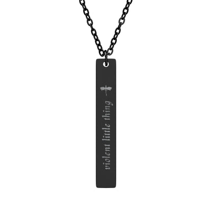Violent Little Thing Dragon Engraved Vertical Bar Necklace Spinsterly Co black PVD with dragon silhouette engraving