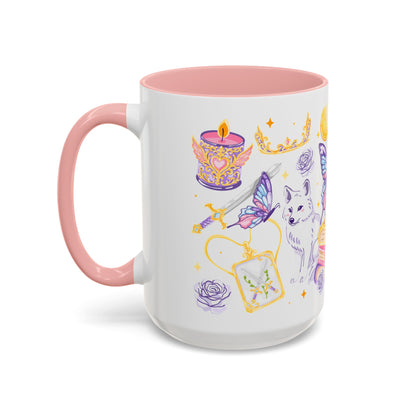 She Is Moonlight Fae Romantasy Collage Accent Coffee Mug Spinsterly Co pink ceramic mug with glossy watercolor artwork