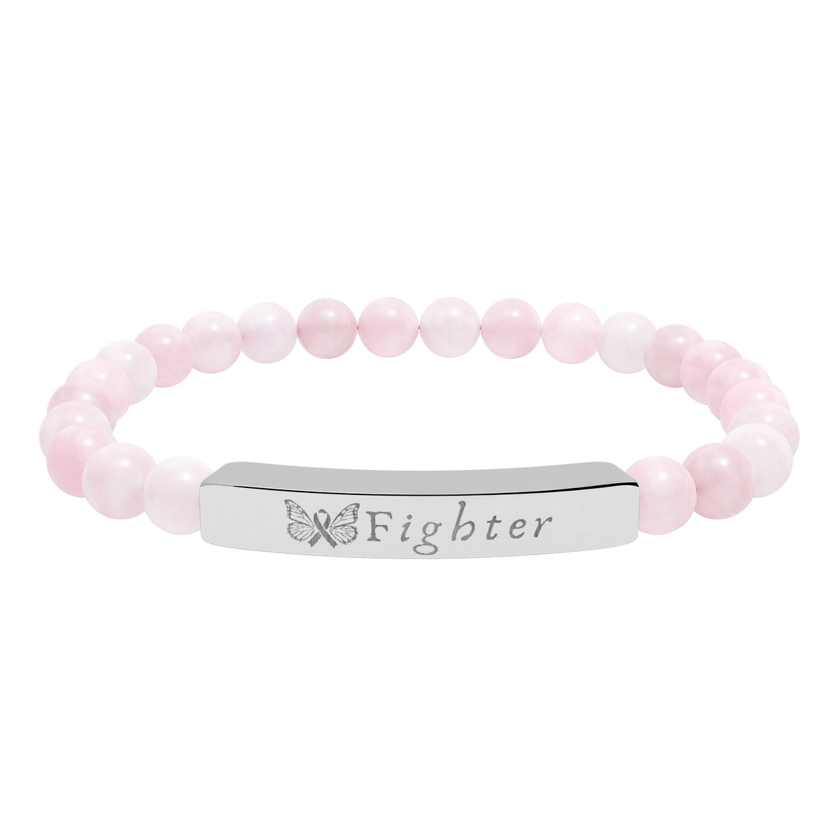 "Fighter" Engraved Natural Stone Stretch Bracelet | Breast Cancer Awareness - Spinsterly Co