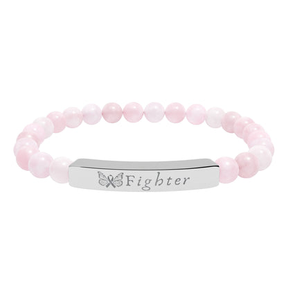 "Fighter" Engraved Natural Stone Stretch Bracelet | Breast Cancer Awareness - Spinsterly Co
