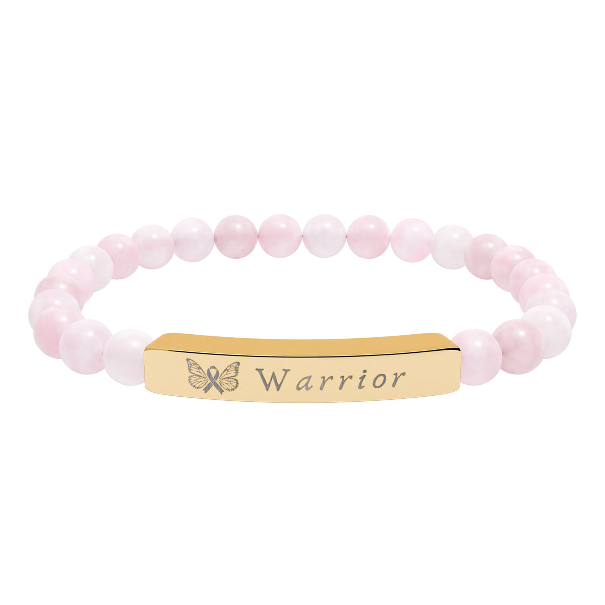 "Warrior" Engraved Natural Stone Stretch Bracelet | Breast Cancer Awareness - Spinsterly Co