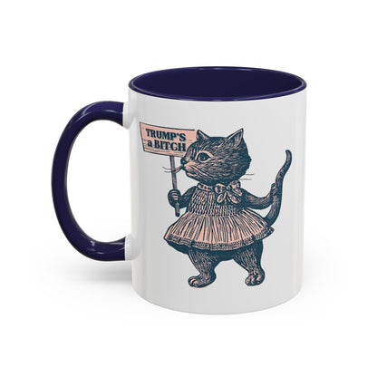 Vintage Protest Cat Accent Coffee Mug by Spinsterly Co in Navy glossy ceramic with Victorian cat illustration