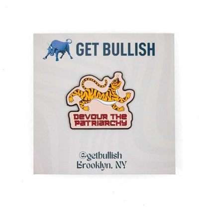 Sticker with tiger design and text 'Get Bullish' on a white background
