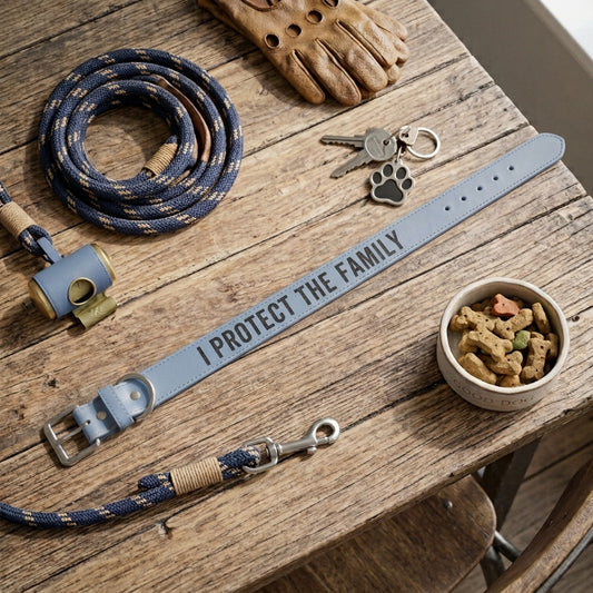 "I Protect The Family" Engraved Leatherette Pet Collar | Multiple Sizes & Colors - Spinsterly Co