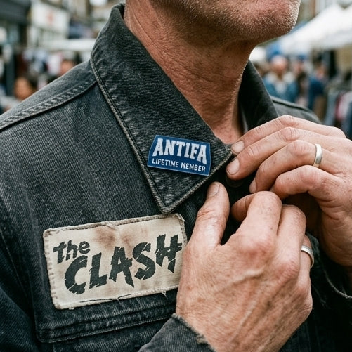 ANTIFA Lifetime Member — Navy & Lavender Clear Acrylic Lapel Pin | Antifascist Gift - Spinsterly Co