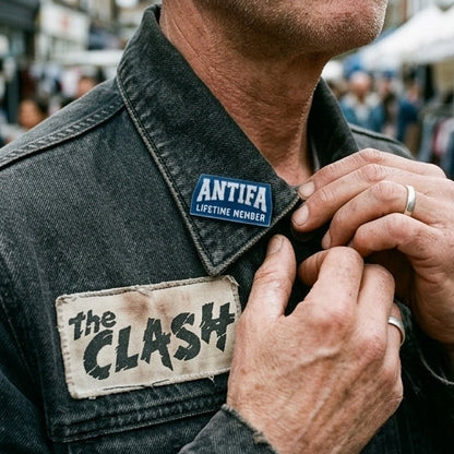 ANTIFA Lifetime Member — Navy & Lavender Clear Acrylic Lapel Pin | Antifascist Gift - Spinsterly Co