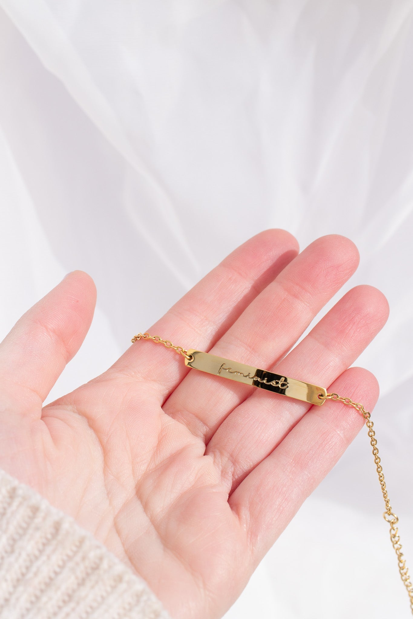 Feminist Engraved Bar Bracelet | Empowerment Jewelry Gift for Her
