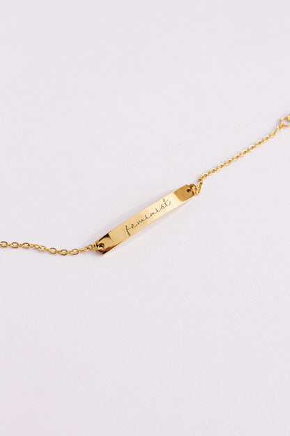 Feminist Engraved Bar Bracelet | Empowerment Jewelry Gift for Her