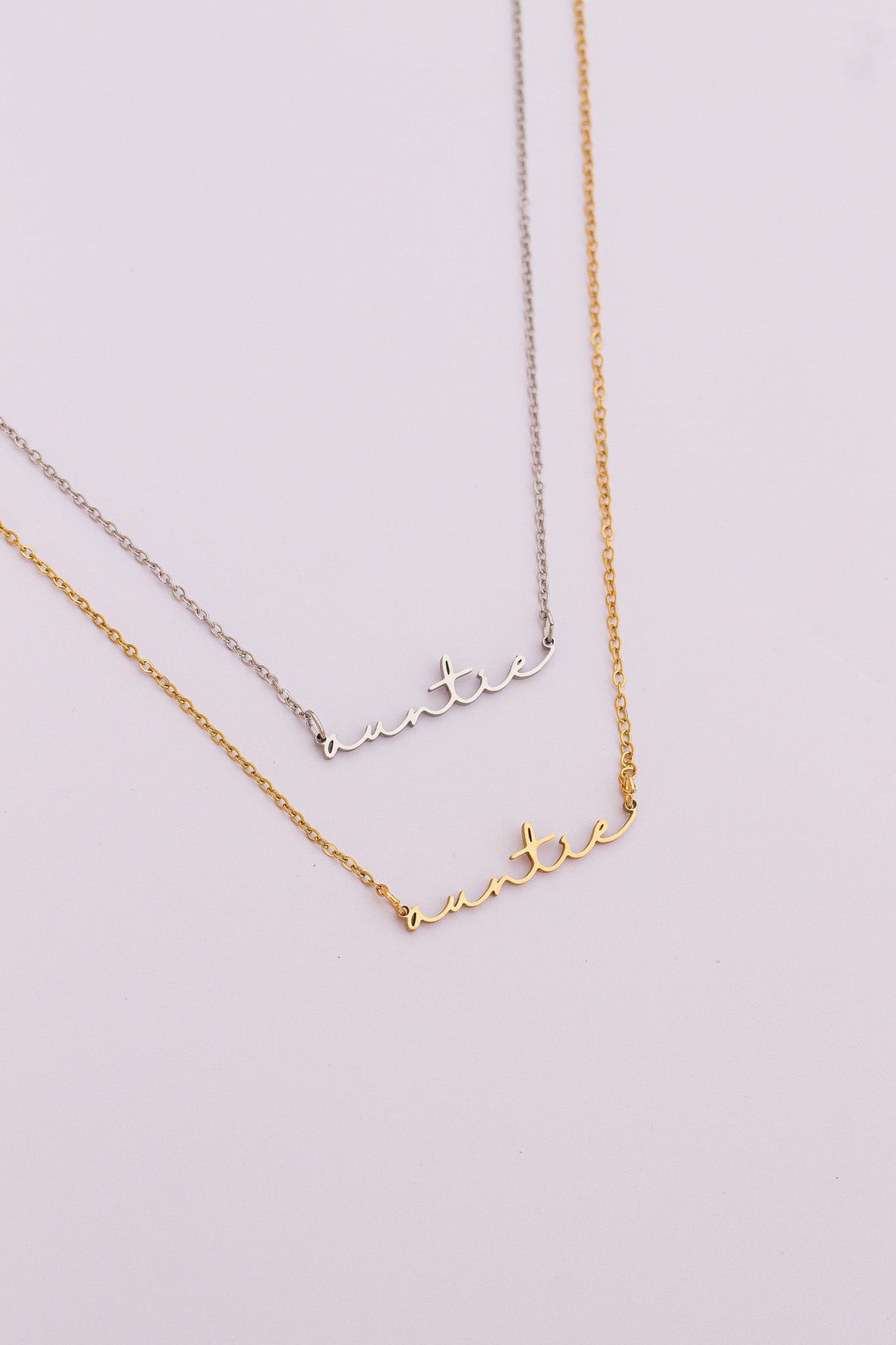 Auntie Cursive Script Necklace | Dainty Name Necklace in Gold & Silver - Spinsterly Co