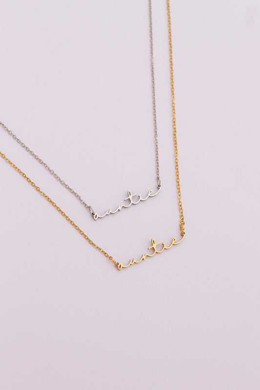 Auntie Cursive Script Necklace | Dainty Name Necklace in Gold & Silver - Spinsterly Co