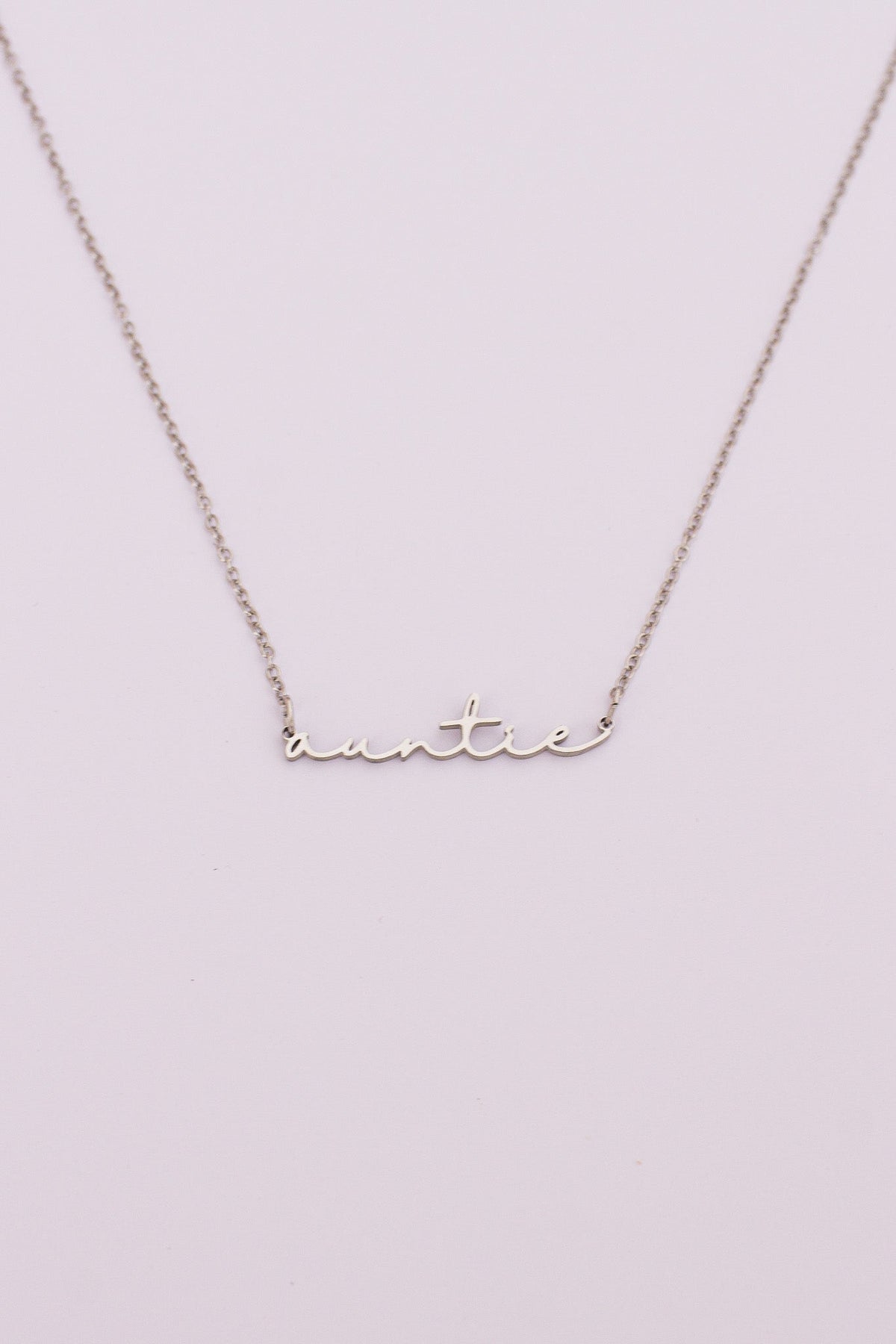 Auntie Cursive Script Necklace | Dainty Name Necklace in Gold & Silver - Spinsterly Co