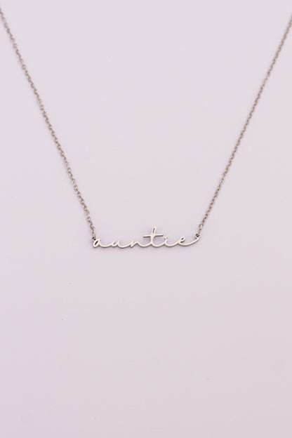 Auntie Cursive Script Necklace | Dainty Name Necklace in Gold & Silver - Spinsterly Co