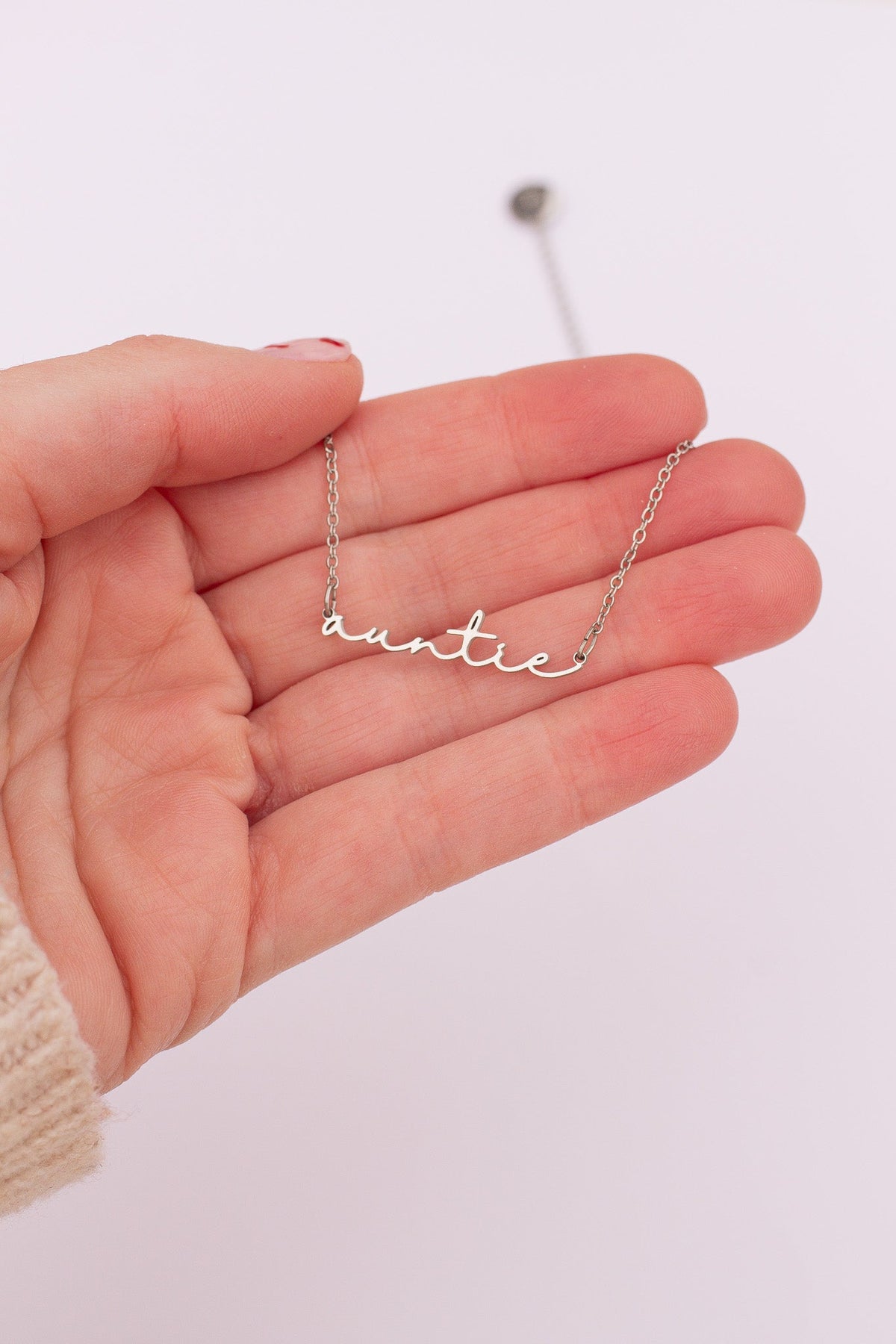 Auntie Cursive Script Necklace | Dainty Name Necklace in Gold & Silver - Spinsterly Co