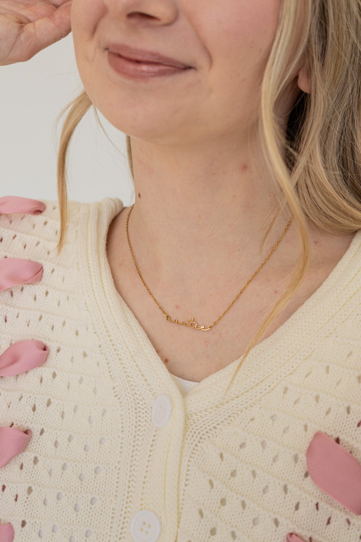Auntie Cursive Script Necklace | Dainty Name Necklace in Gold & Silver - Spinsterly Co