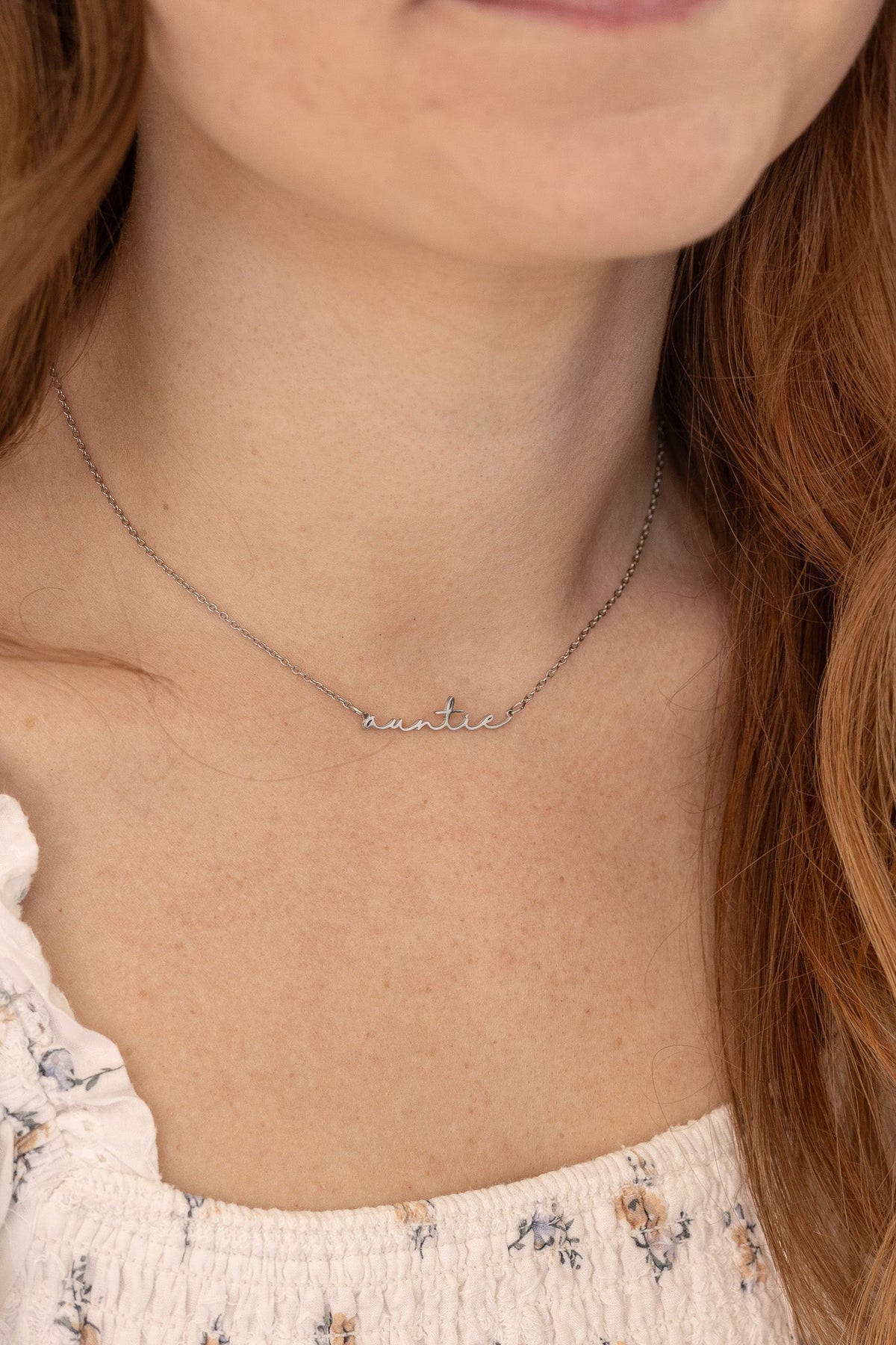Auntie Cursive Script Necklace | Dainty Name Necklace in Gold & Silver - Spinsterly Co
