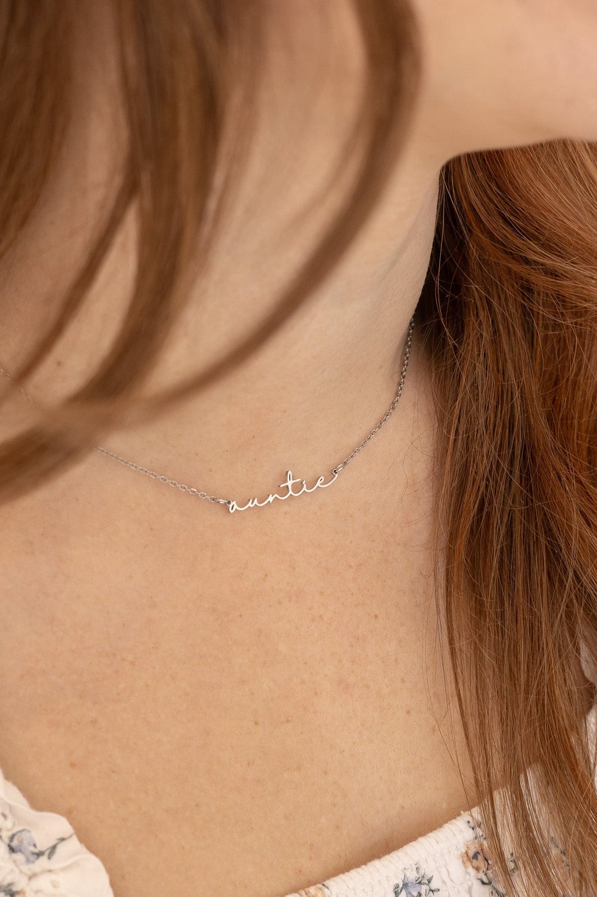 Auntie Cursive Script Necklace | Dainty Name Necklace in Gold & Silver - Spinsterly Co